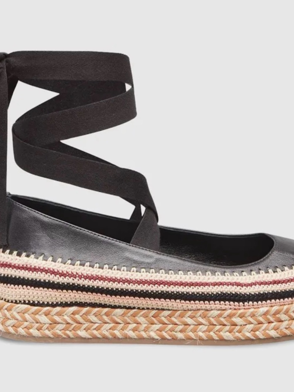 Ulla Johnson Black Leather Lace-Up Espadrille Platform Flats - NEVER WORN